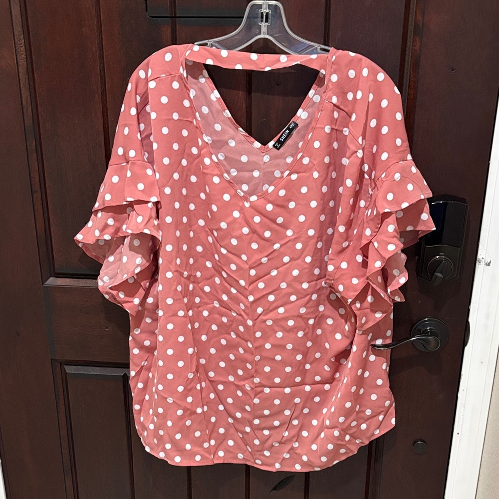Shein Polka Dot Ruffle Sleeve Top 4XL